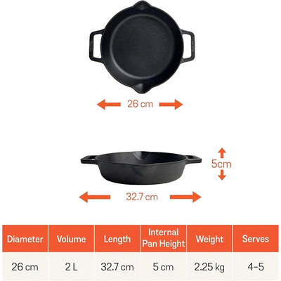 MEYER MY48413 CAST IRON 26CM FRYPAN WITH 2 SIDE HANDLE