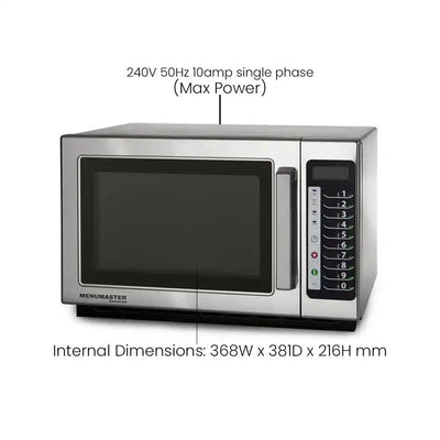 Menumaster Stainless Steel Electric 1100W Microwave with 10 Programmable Pads and 34L Capacity, 5 Power levels, L56 X W44 X H35 cm   HorecaStore