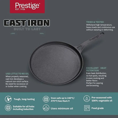 PRESTIGE PR48891 CAST IRON FLAT TAWA, 24 cm DIAMETER