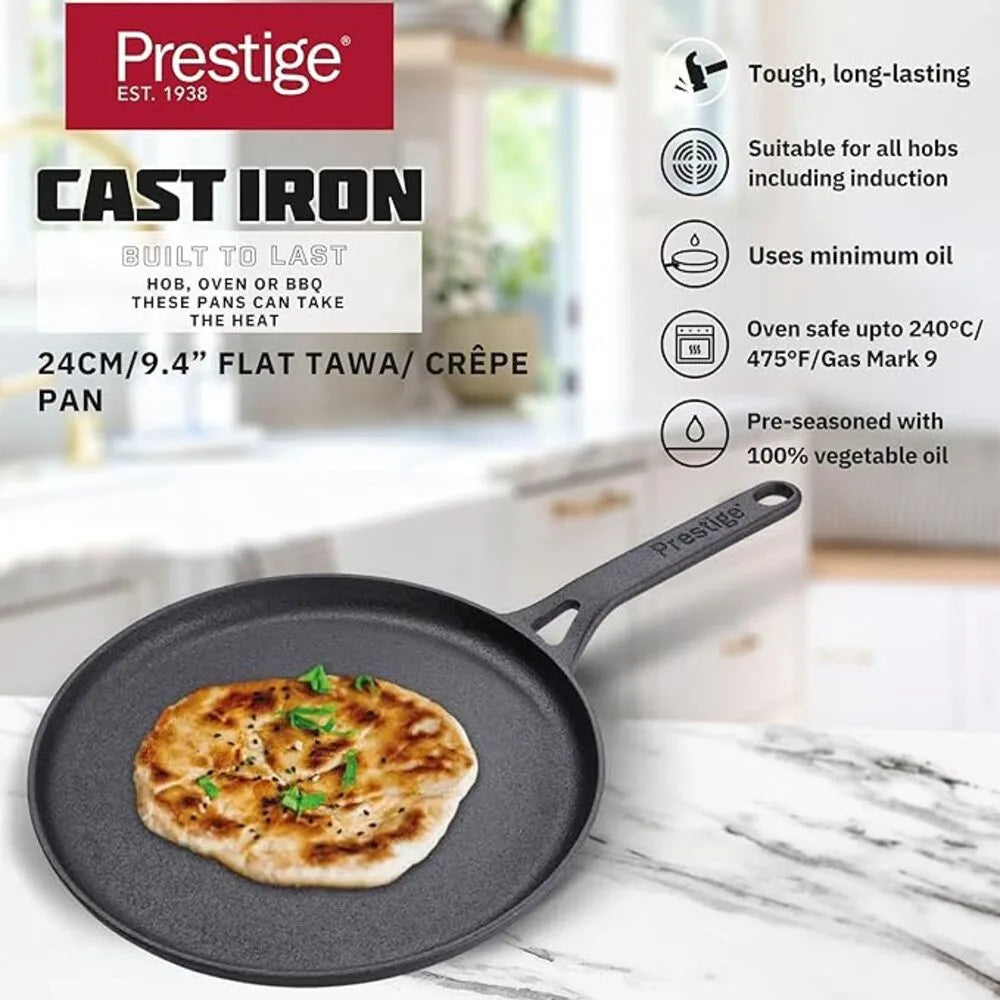 PRESTIGE PR48891 CAST IRON FLAT TAWA, 24 cm DIAMETER