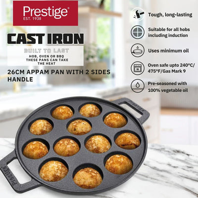 PRESTIGE PR48908 CAST IRON APPAM / KOFTA PAN, 26 cm DIAMETER