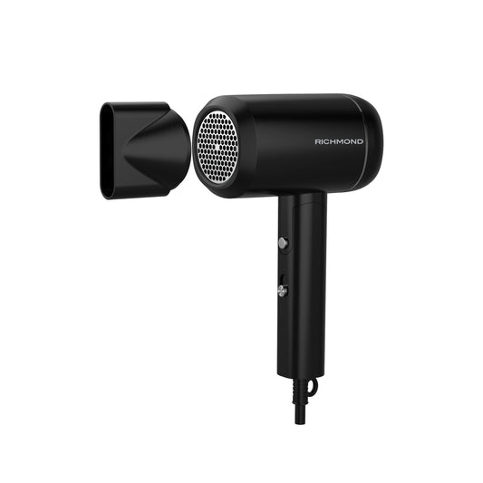 Richmond Naomi Foldable Hair Dryer Temperature Control With Cold Air Foldable Handle, Black, 7.3x12.53x20.51 cm