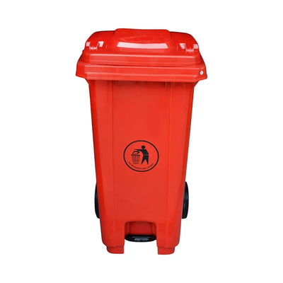 THS RSBIN120 Red Plastic Garbage Bin With Wheel And Centre Pedal 120L