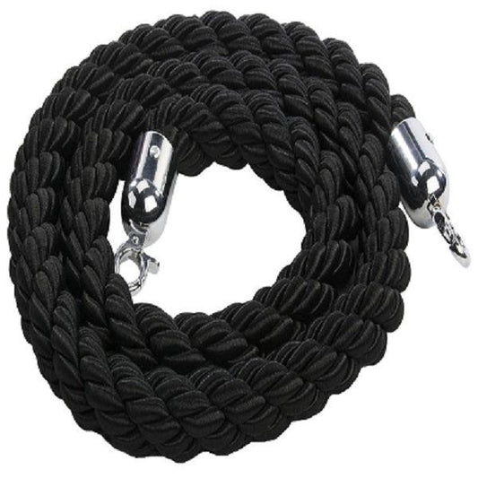 Stanchion Rope 100% Nylon, Black, With Beautiful And Elegant Appearance With Delicate Hooks And Durable Springs. Wear-resistant And Soft To The Touch. - HorecaStore