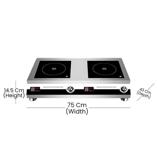 THS ALP-CX002 Commercial Induction Cooker With Two Burners 7 kW, Single Phase, 75 x 43 x 14.5 cm - HorecaStore