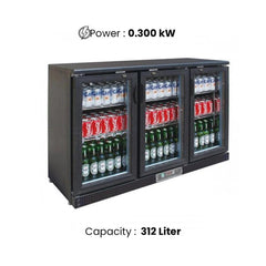 THS BC03PP Aluminium Body Bar Cooler Black With Three Hinged Doors, Capacity 300 L 215 W, 133.5 x 51 x 89.5 cm