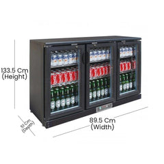 THS BC03PP Aluminium Body Bar Cooler Black With Three Hinged Doors, Capacity 312 L 300 W, 133.5 x 51 x 89.5 cm