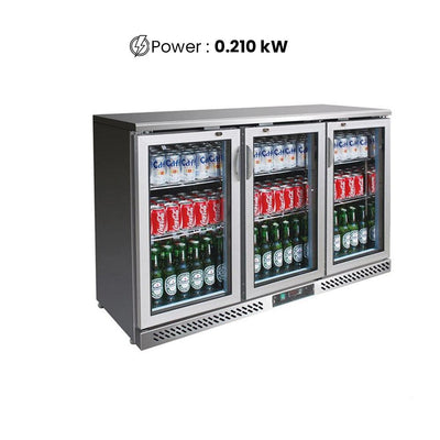 THS BC03SP Bar Cooler With Three Hinged Doors, Capacity 320 Liters 210 W, 133.5 x 51 x 89.5 cm - HorecaStore