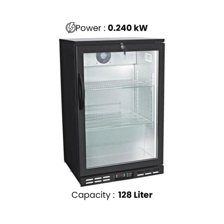 THS BC01PP Aluminium Body Bar Cooler Black With Single Hinged Door, Capacity 128 L 240 W, 60 x 51 x 89.5 cm - HorecaStore