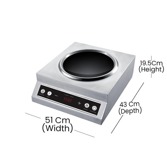 THS C3514-SW Commercial Induction Cooker With Touch control 3.5 kW, Single Phase, 43 x 19.5 x 51 cm - HorecaStore