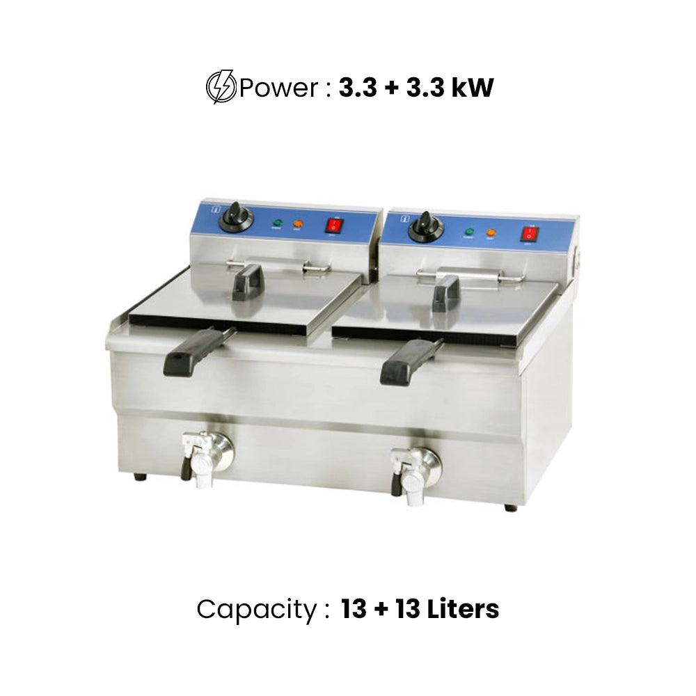 THS JEF-132V Electric Fryer, Tank Capacity 13 + 13 Liters 3.3 + 3.3 kW, 63 x 50.5 x 35.5 cm - HorecaStore