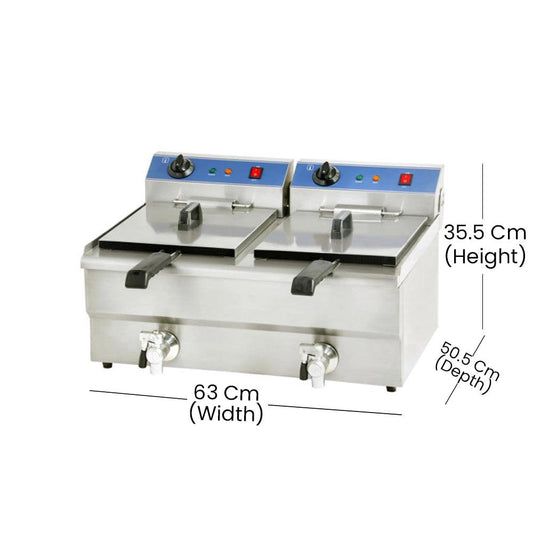 THS JEF-132V Electric Fryer, Tank Capacity 13 + 13 Liters 3.3 + 3.3 kW, 63 x 50.5 x 35.5 cm - HorecaStore