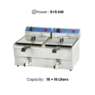 THS JEF-162V Electric Fryer Tank Capacity 16 + 16 Liters 5 +5 kW, 69 x 56 x 38 cm - HorecaStore