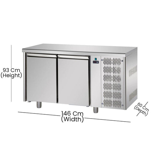 Tecnodom TF02MIDBT Double Door Under Counter Chiller 345 L 655 W, 146 X 60 X 93 cm - HorecaStore