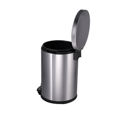 Roomwell Action Round Stainless Steel 5 L Pedal Bin with Soft Close Lid Silver