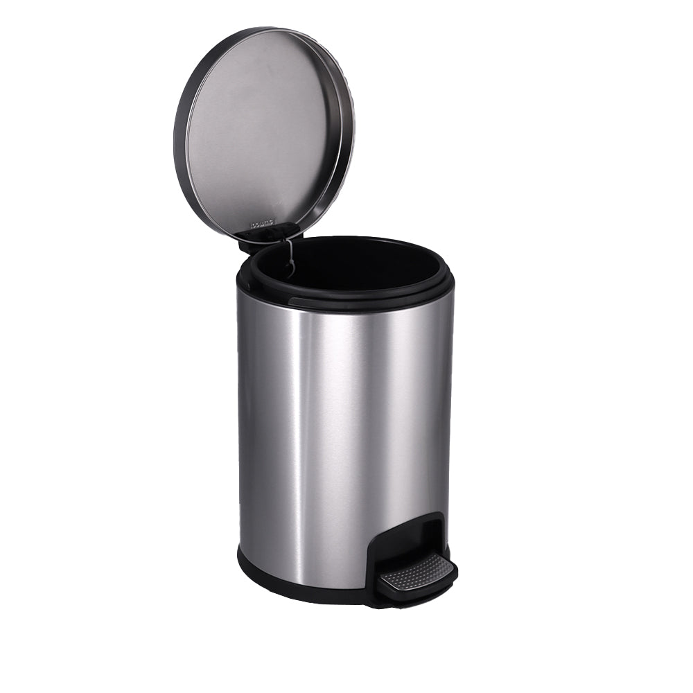 Roomwell Action Round Stainless Steel 5 L Pedal Bin with Soft Close Lid Silver