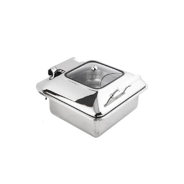 Wundermaxx Glück Stainless Steel Square Induction Chafing Dish With Glass Lid, L41 x W 45.5 x H 21 cm, Capacity 6 Litres - thehorecastore
