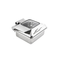 Wundermaxx Glück Stainless Steel Square Induction Chafing Dish With Glass Lid, L41 x W 45.5 x H 21 cm,  Capacity 6 Litres