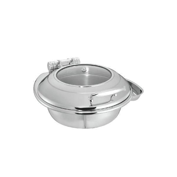Wundermaxx Glück Stainless Steel Round Induction Chafing Dish With Glass Lid, L 45.5 x W 52 x H 21 cm, Capacity 6 Litres - thehorecastore