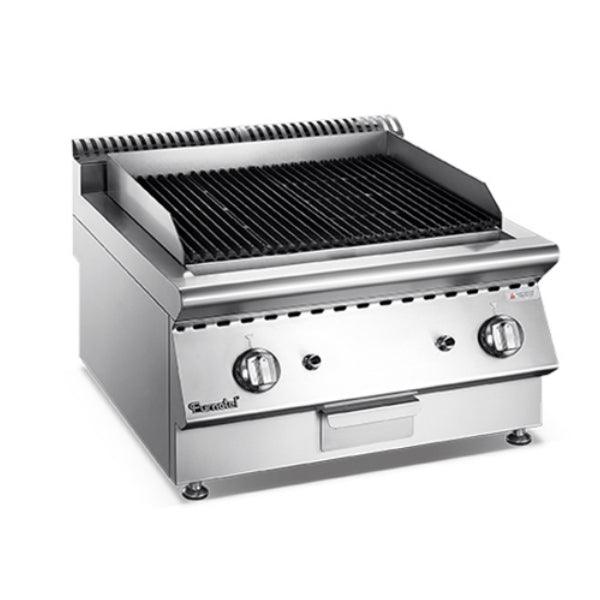 Heavy Duty Chargrill, Gas L 70 x W 70 x H 50 cm, Heat Sources Are Separately Adjustable For The Perfect Preparation, Special Design Ensures Safe Grease Discharge Without Flash Flames, Stainless Steel Finish - HorecaStore