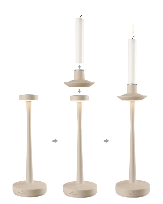 Villeroy & Boch Aarhus table lamp with candle holder, H30 cm, Sand, Single Light