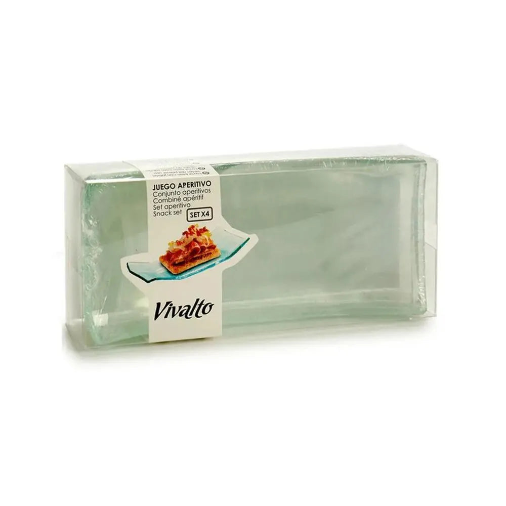 Arte Regal Glass Rectangular Appetizer Bowl Set Clear, 4 Pieces, 16 cm