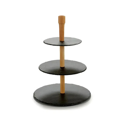 Arte Regal Wood Serving Stand Round Slate 3 Layers Black, 30 cm