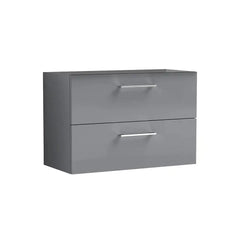 Bagnodesign Gloss Grey Zephyr Wall Mounted Double Drawer Vanity Unit, 80x38.3x53.9 cm