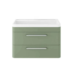 Bagnodesign Teatro Wall Mounted Double Drawer Vanity Unit With Wash Basin, Matt Green, 80x45x53.9 cm