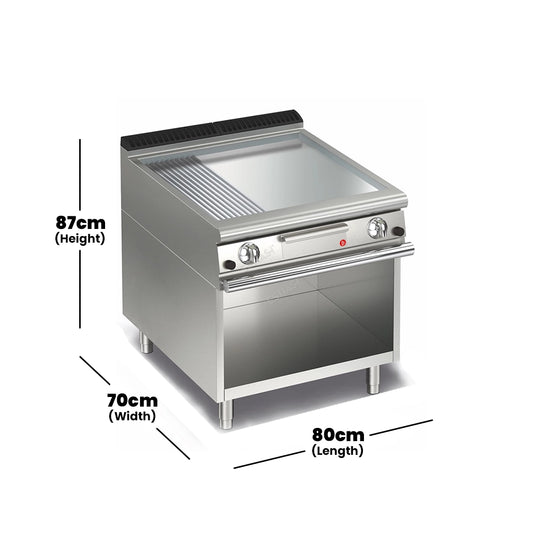 baron-700-series-gas-griddle-with-2-3-smooth-1-3-ribbed-chrome-plate-on-open-cupboard-gas-power-13-kw-80-x-70-x-87-cm