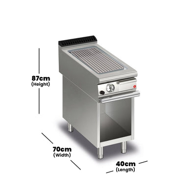 baron-q70ftv-g410-gas-griddle-ribbed-plate-on-open-cupboard-gas-power-6-5-kw-40-x-70-x-87-cm