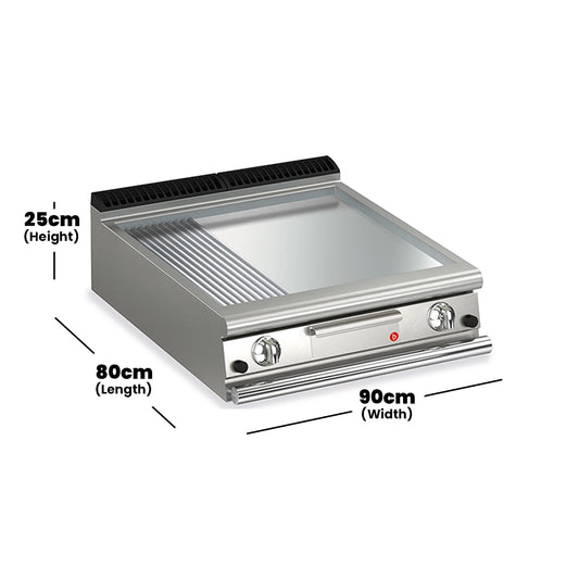 baron-q90ftt-g825-2-burner-gas-fry-top-with-2-3-smooth-1-3-ribbed-chromed-plate-21-kw-80-x-90-x-25-cm