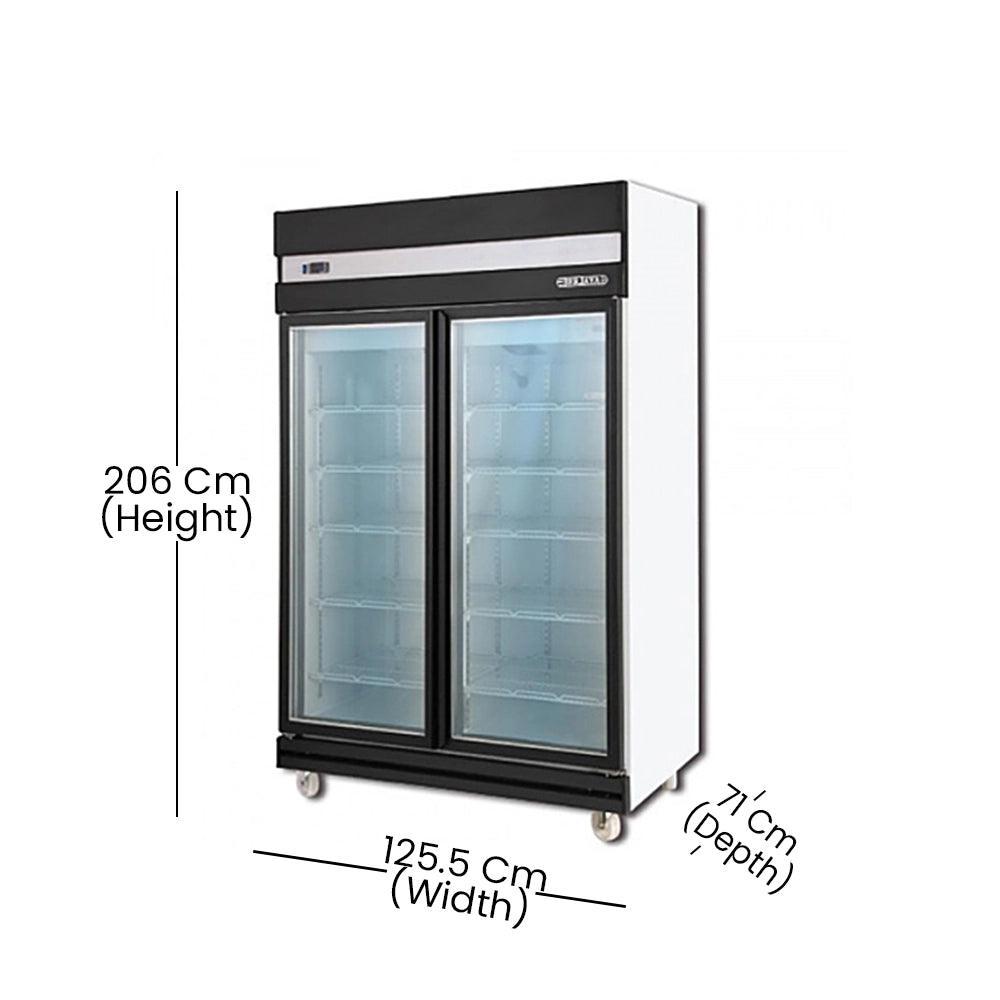 Berjaya 2D/DC-BH-1-G Electric Upright Double Glass Door Chiller 976 L, Power 950-1050W, 125.5 X 71 X 206 cm - HorecaStore