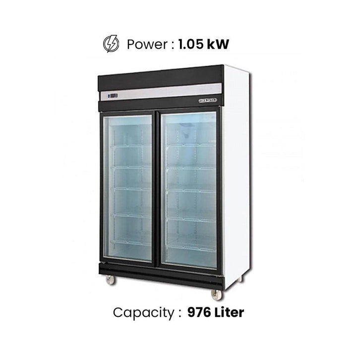 Berjaya 2D/DC-BH-1-G Electric Upright Double Glass Door Chiller 976 L, Power 950-1050W, 125.5 X 71 X 206 cm - HorecaStore