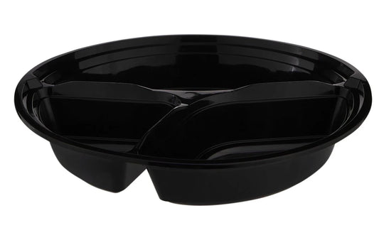 Hotpack Black Base Round 3 Compartment Container Without Lid, 1420 ml, 300 PCs