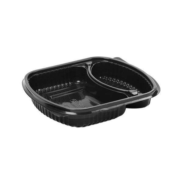 Hotpack Black Base Rectangular 2 Compartments Container Without Lid, 250 PCs