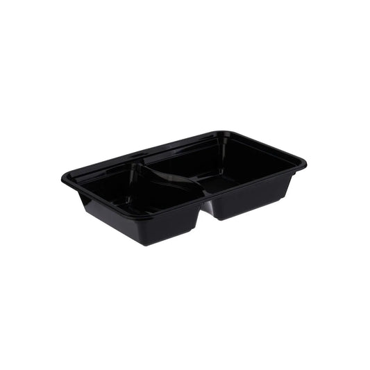 Hotpack Black Base Rectangular 2 Compartment Container Without Lid, 22.1 x 15.1 x 4.5 cm, 300 PCs