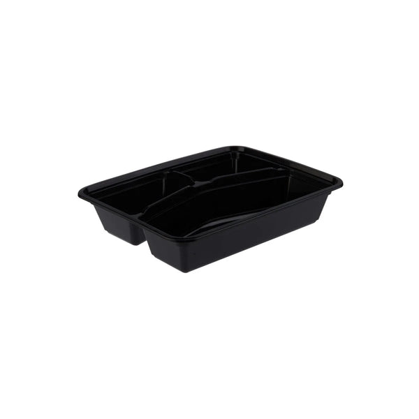 Hotpack Black Base Rectangular 3 Compartment Container Without Lid, 22.9 x 17.9 x 5 cm, 300 PCs