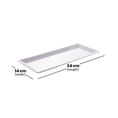 Tribeca Polycarbonate White Rectengular Plate 14 X 34 Cm, BOX QUANTITY 24 PCS