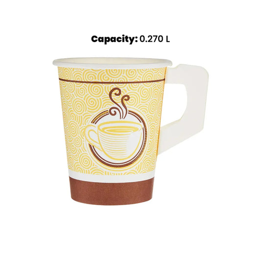 hotpack printed single wall paper cups with handle 270 ml 1000 pcs