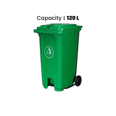 THS RSBIN123 Green Plastic Garbage Bin With Wheel And Centre Pedal 120L