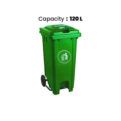 THS CNC120 Green Plastic Garbage Bin With Wheel And Centre Pedal 120 L