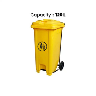 THS CNC120 Yellow Plastic Garbage Bin With Wheel And Centre Pedal 120 L