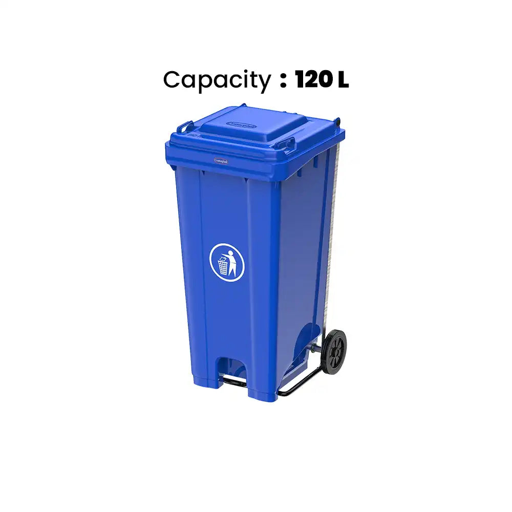 THS RSBIN122 Blue Plastic Garbage Bin With Wheel And Centre Pedal 120L