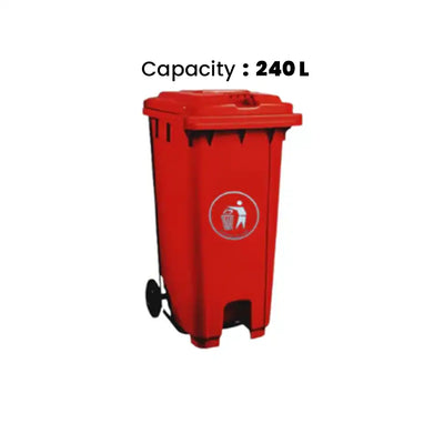 THS CNC240 Red Plastic Garbage Bin With Wheel And Centre Pedal 240 L