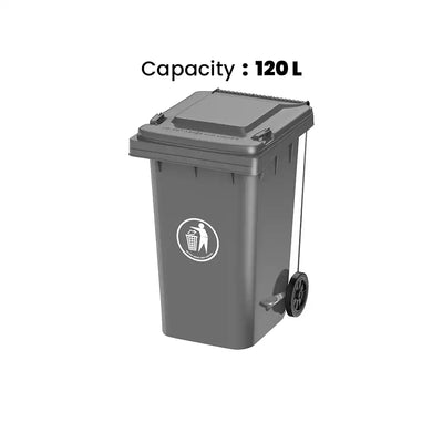 THS RSBIN124 Grey Plastic Garbage Bin With Wheel And Centre Pedal 120L