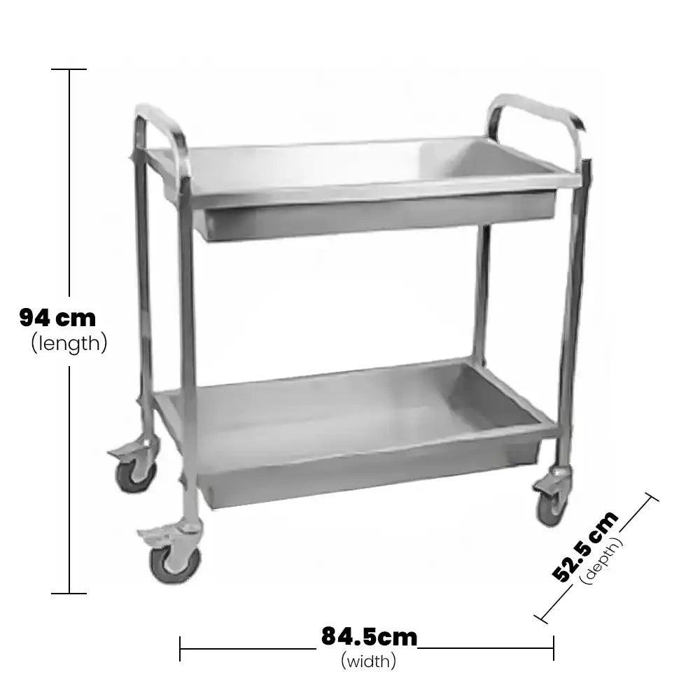 THS 101801 2 Tier Round Tube Beverage Service Trolley, 84.5 × 52.5 × 94 cm - HorecaStore