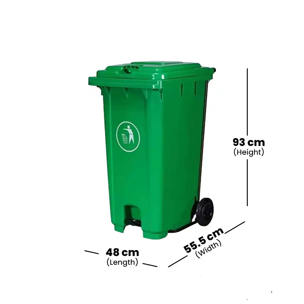 THS RSBIN123 Green Plastic Garbage Bin With Wheel And Centre Pedal 120L