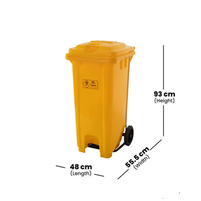 THS RSBIN121 Yellow Plastic Garbage Bin With Wheel And Centre Pedal 120L