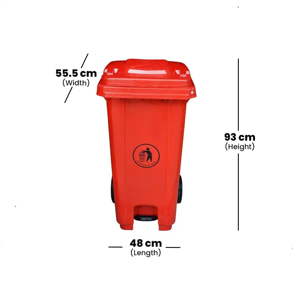 THS RSBIN120 Red Plastic Garbage Bin With Wheel And Centre Pedal 120L